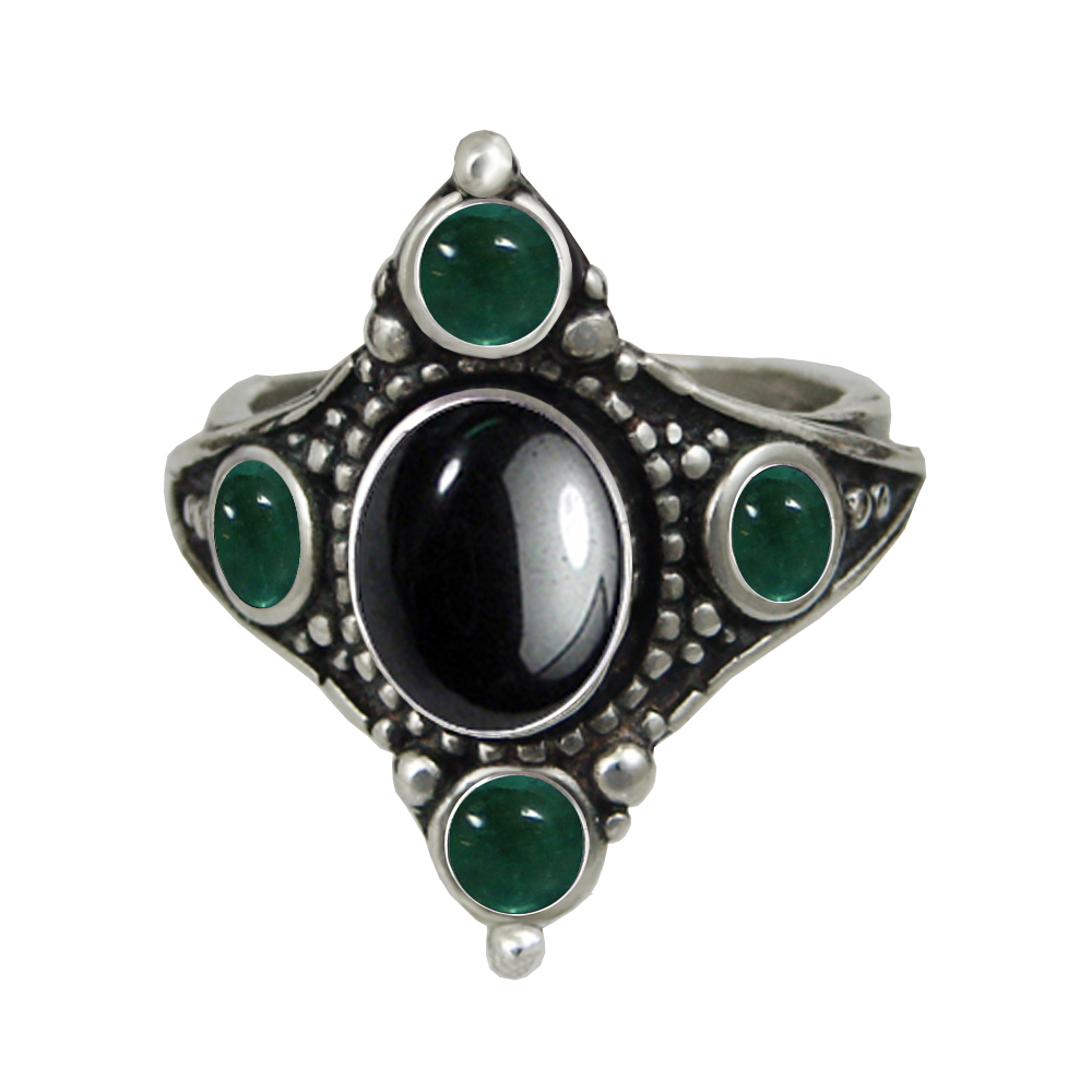 Sterling Silver Renaissance Queen's Ring With Hematite And Fluorite Size 9
